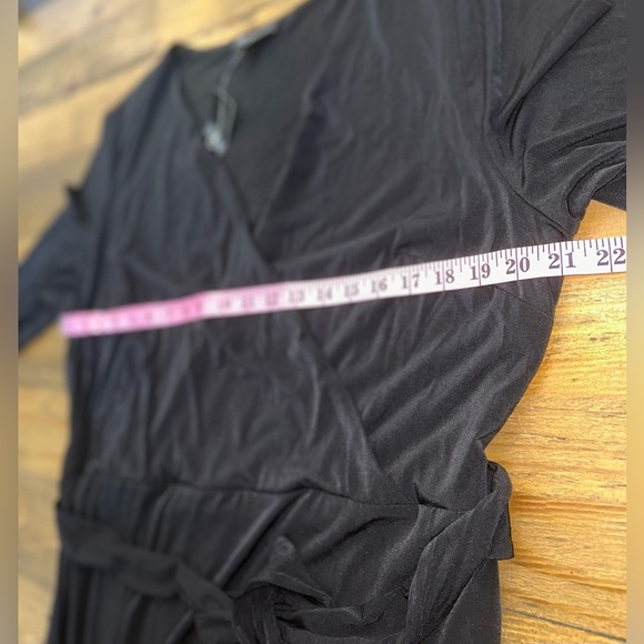 INC International Concepts Black Faux Wrap Midi Dress Flattering waist belt tie - Picture 11 of 12